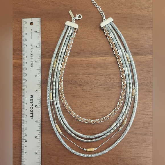 White House Black Market Five Strand Necklace Silver with suede cord & crystal - Picture 7 of 10